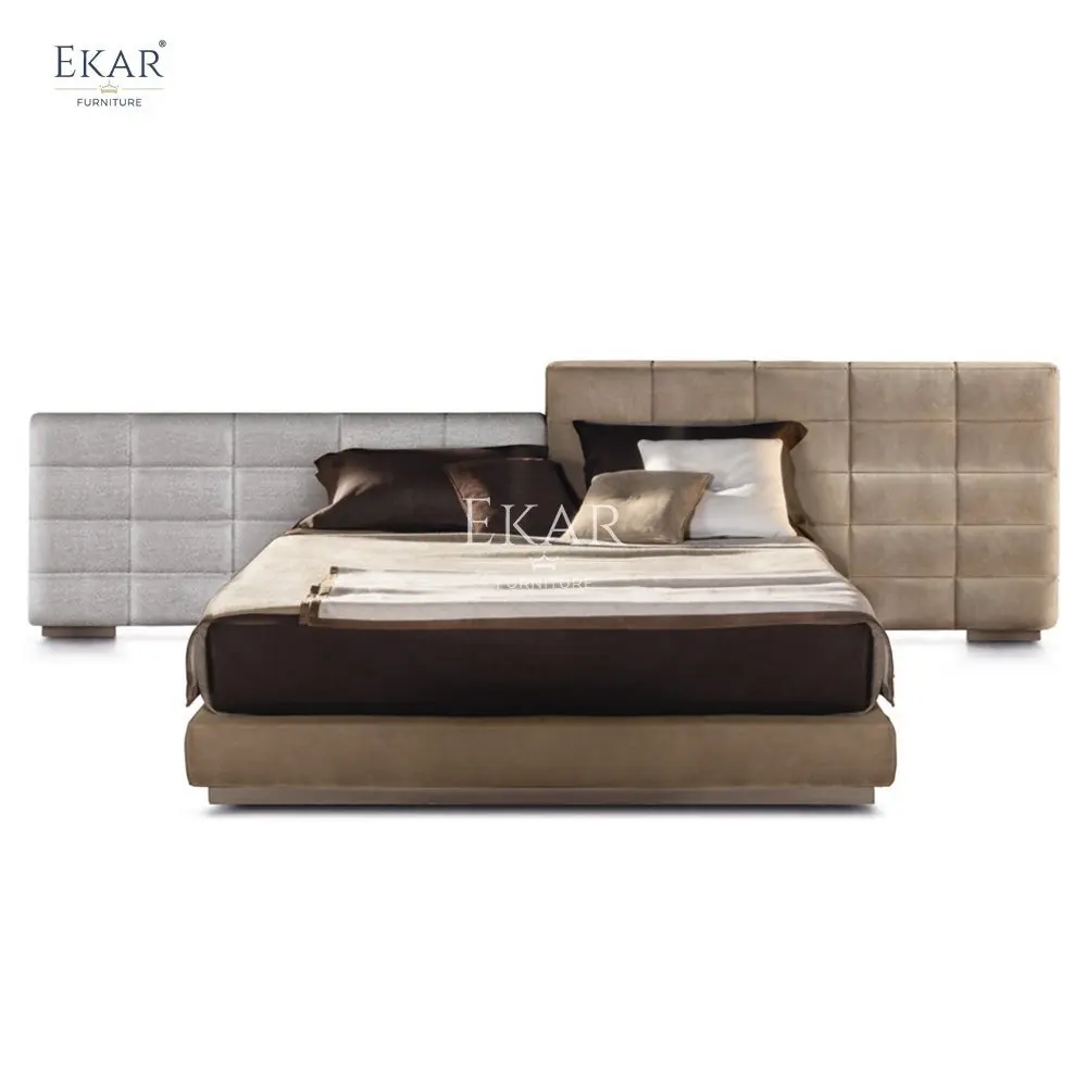 double soft bed with luxurious wooden frame upholstered in soft mdf panel for bedroom or hotel use417-66