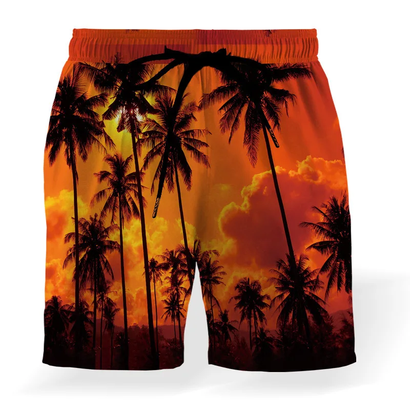 stripe swim trunk 2023 Summer New Coconut Printing Drawstring Elastic Waist Beach Shorts Loose Casual 3D Beach Shorts838_voghion.com