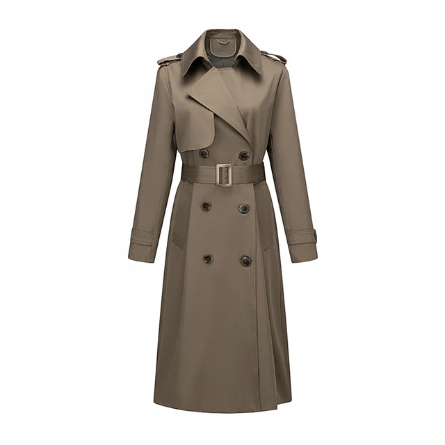 Autumn And Winter Belted Slim Overcoat Windbreaker Plus Size And Long Ladies Coats Trench