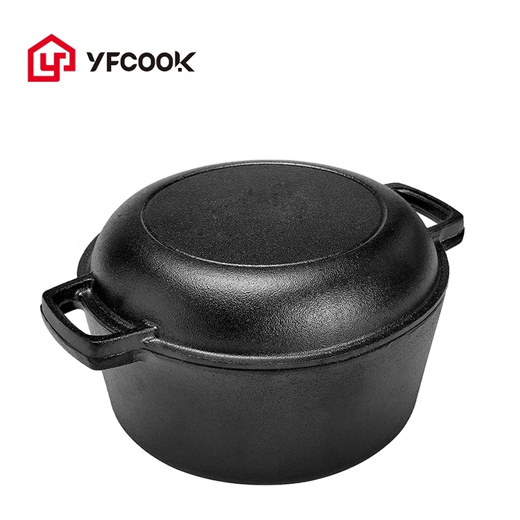 Cast Iron Dutch Oven with Lid - 2 in 1 Camping Set