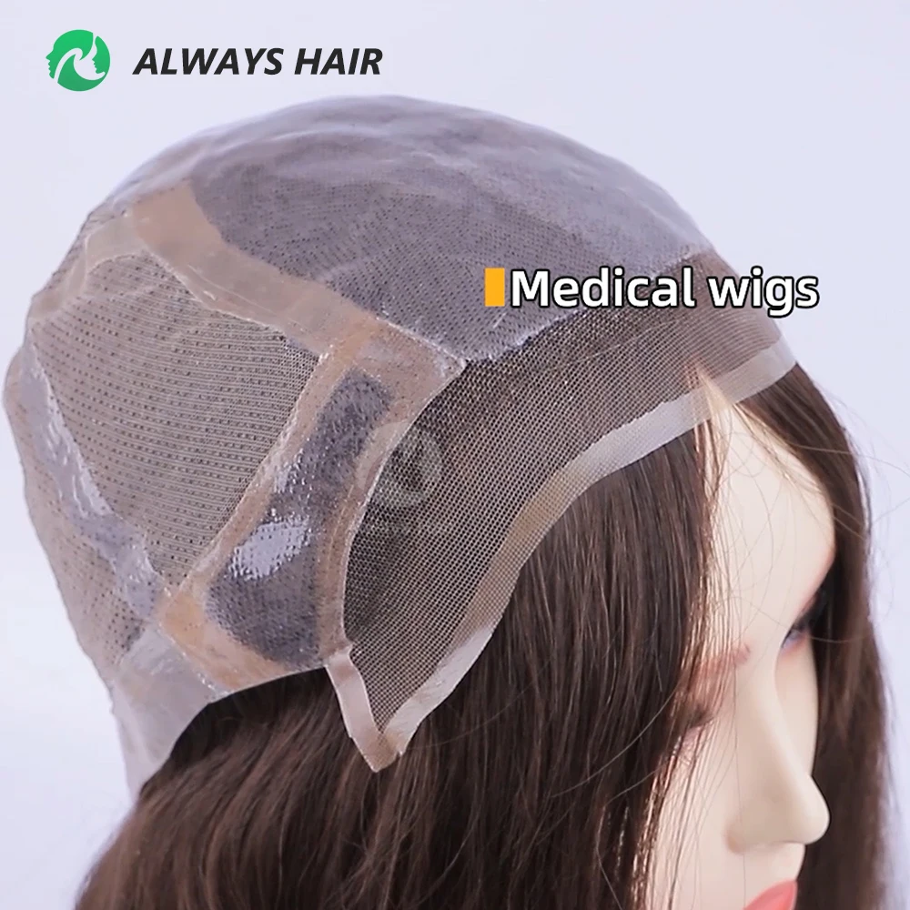 Silicone Medical Wig Human Hair For Woman Cancer Patients 18" Hand Tied