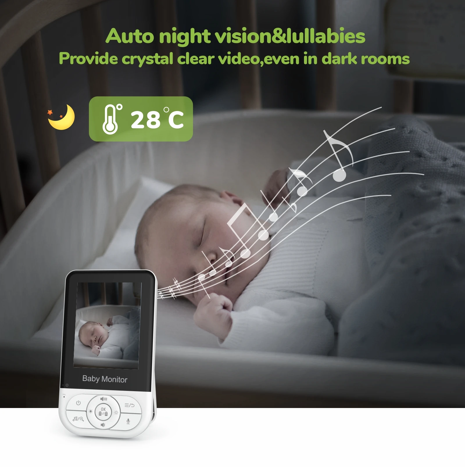 2.8 Inch 4X Zoom Baby Monitor With Camera Babyfoon Crying Alarm Temperature Detection Baby Security Camera Monitoring