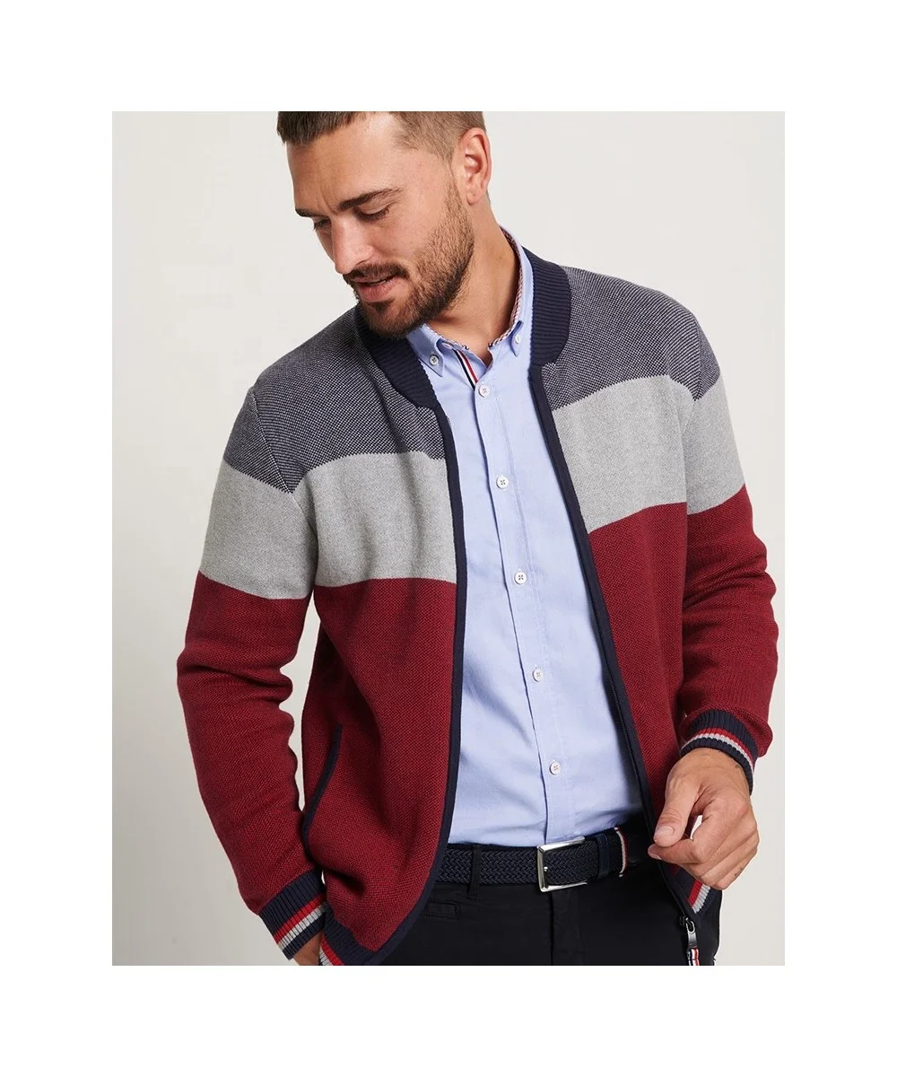 Men Cardigan Sweater of Cotton Full-Zip Stripe Knitting Manufacturing