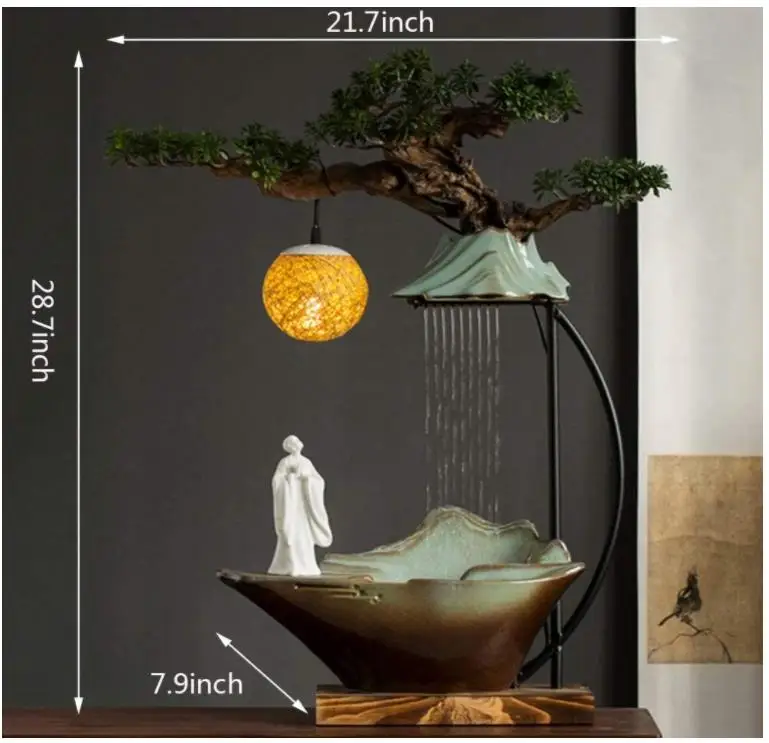 Fontaine à Eau Zen Bouddhiste - Moine Avec Cascade - Décoration Asiatique 27cm - Feng Shui, Ambiance Calme