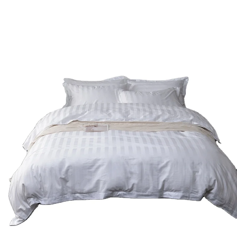 High density Jacquard satin stripe 100% cotton hotel bed sheet bedding set bed linen