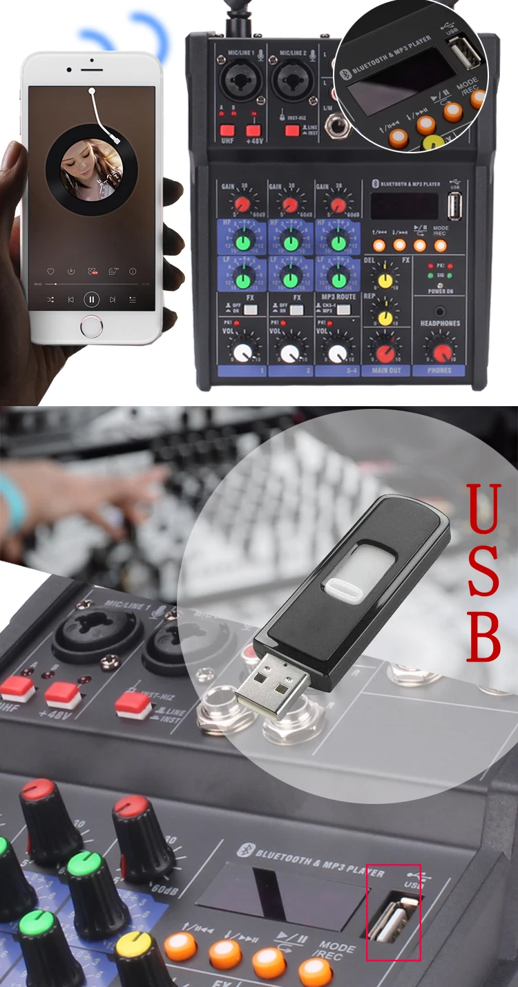 New Design Professional Buildin 48v Phantom Power 4 Channel Usb Audio