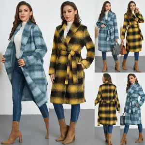 Vintage Gradient Plaid Coat Winter Slim Fit Double Breasted Mid-Length Design Reversible Waterproof Canvas Stylish Mid-Length