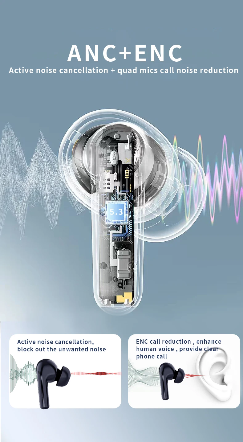 A60 ANC ENC Noise Cancellation Wireless Earbuds - Hifi Sound