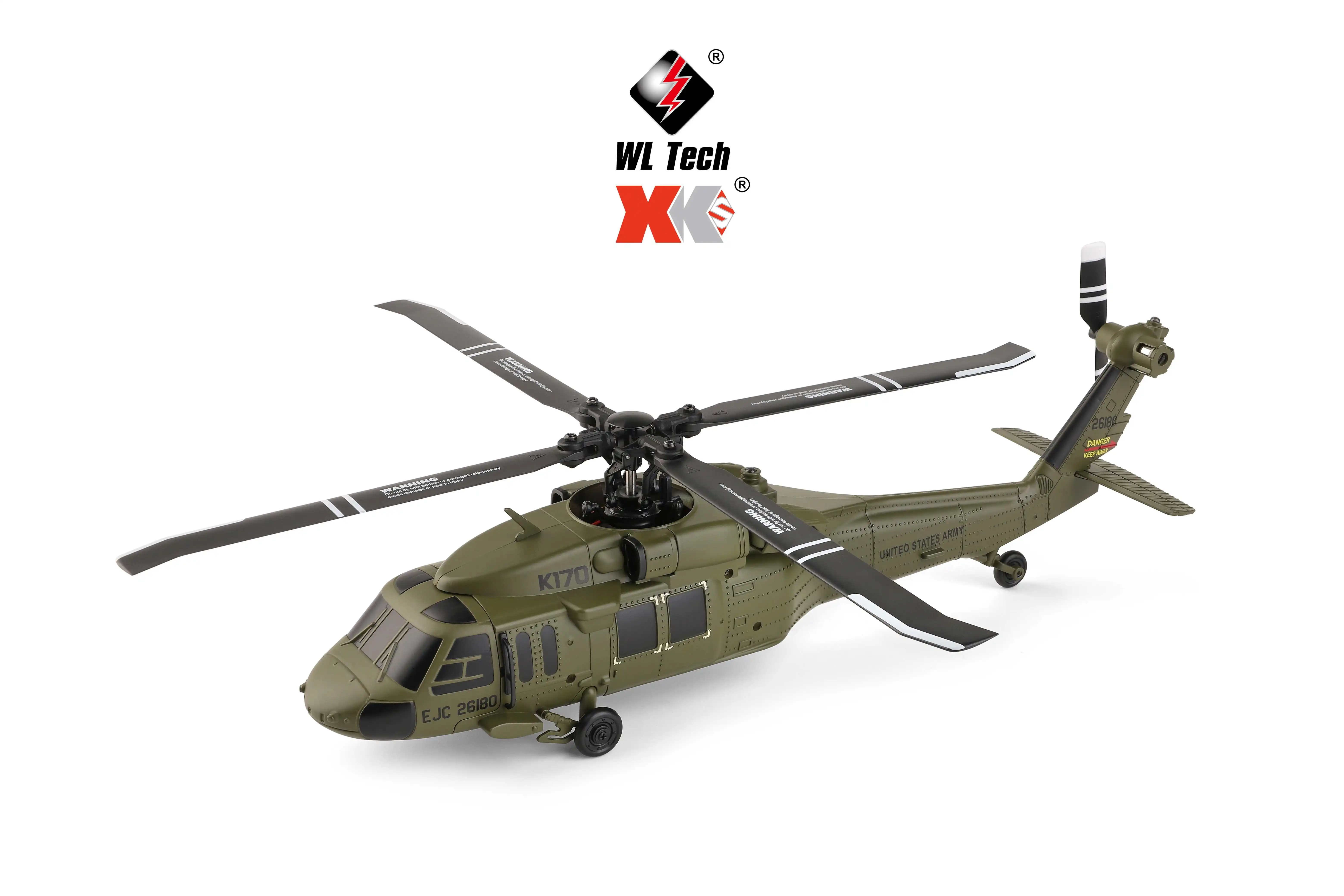 HOSHI Wltoys K170 UH-60L 2.4G 4CH 6-Axis Gyro Brushless Motor Military Green RC Helicopter RTF XK K170 Toys