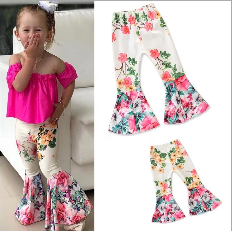 Base Flowers Print Pants,Bell Bottoms 