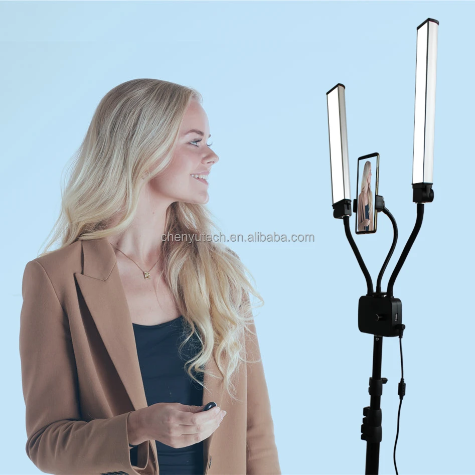 45W LED Dimmable Makeup Video Ringlight Selfie Dual Arms Lamp Floor Tripod Stand Ring light For Photographic Lighting.jpg