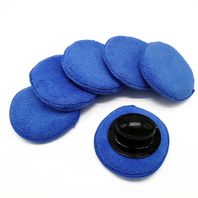 Car Applicator 5 Inch Dia Blue Microfiber Wax Applicator Without Pocket Foam Sponge Hand Car Waxing Pad