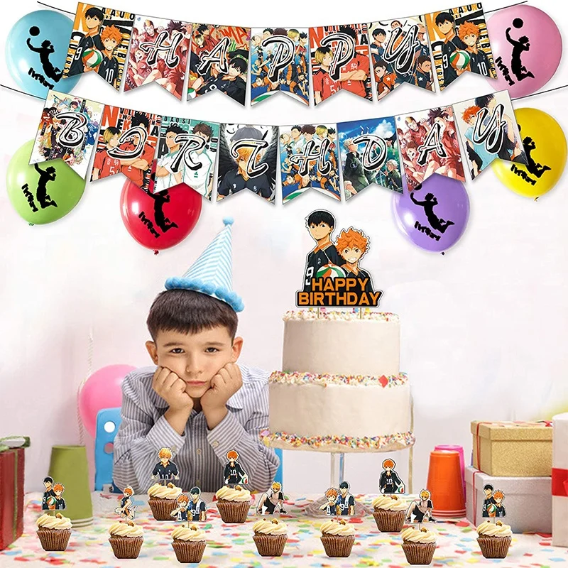 Haikyuu Birthday Party Supplies,1 Banner 1 Big Cake Toppers 12 Cupcake Toppers 24 Ballons Theme Party Favors Decorations Banner Cake Toppers Gift Set 