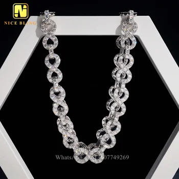Big Stone Shiny Infinity Chain 13mm Cuban Chain Moissanite 925 18K Gold Plated Necklace Tennis Chain Cuban Link Hip Hop Rock
