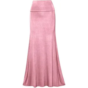Free Live Women's Long Chiffon Skirts Autumn Stretchy Flowy Maxi Skirt Lace Soft Fold High Waisted for Casual Work Dressy