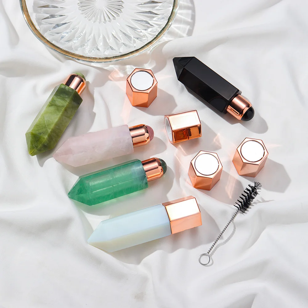 Natural Gemstone Roller Oil Bottle Amethyst Rose Quartz Crystal Roller Bottle