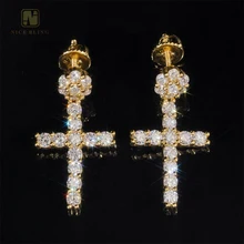 Original Design Men Women Hip Hop Ear Studs 925 Sterling Silver VVS Moissanite Diamond Iced Out Cross Stud Earring For Women