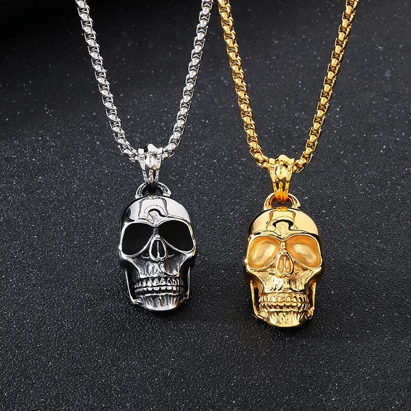 Vintage Halloween Gothic Jewelry Gold Plated Stainless Steel Skull