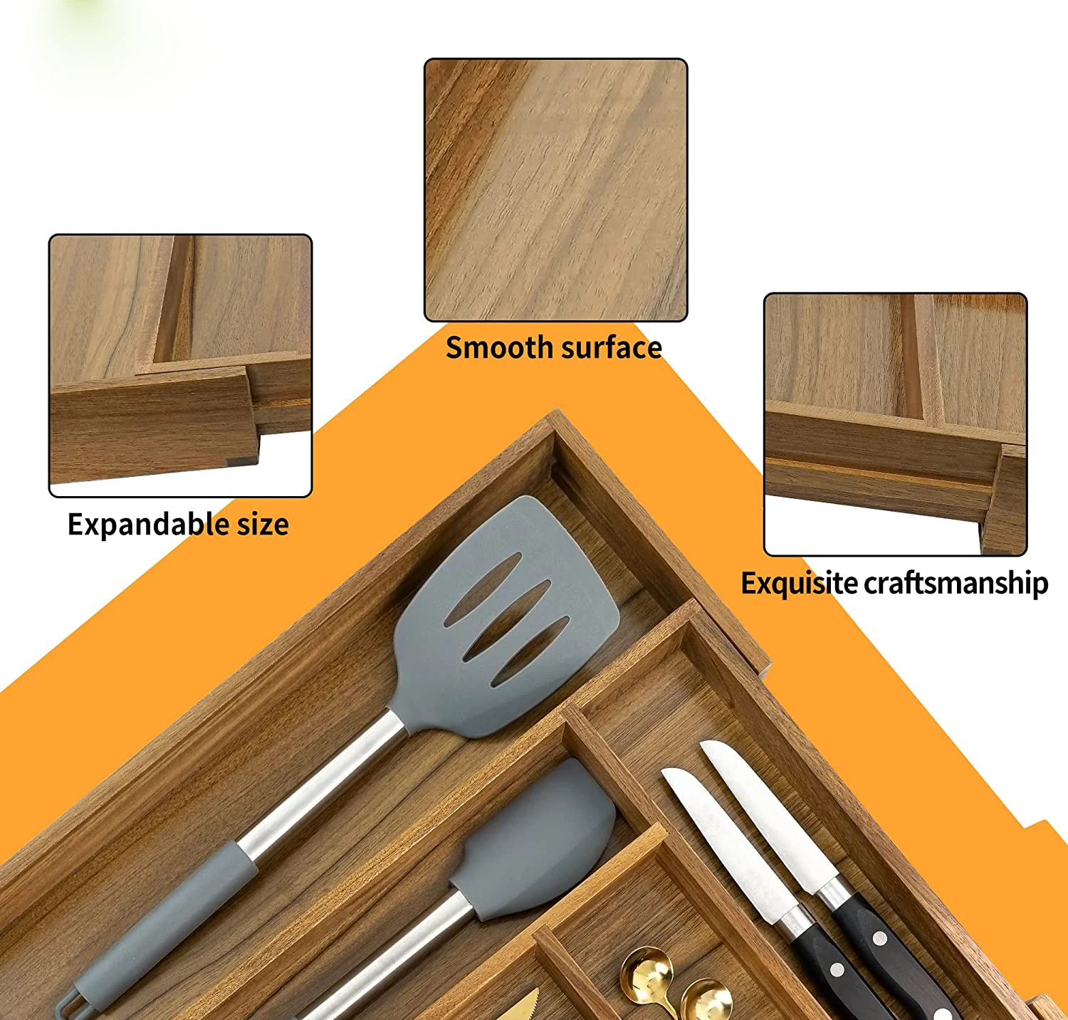 product acacia kitchen drawer organizer silverware organizer utensil holder and cutlery tray with grooved drawer dividers-2