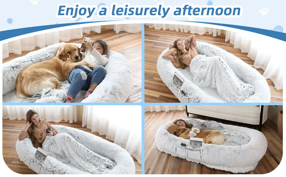 Factory Direct Sale Human Dog Bed Human Size Washable Faux Fur Human Dog Bed For You And Pets