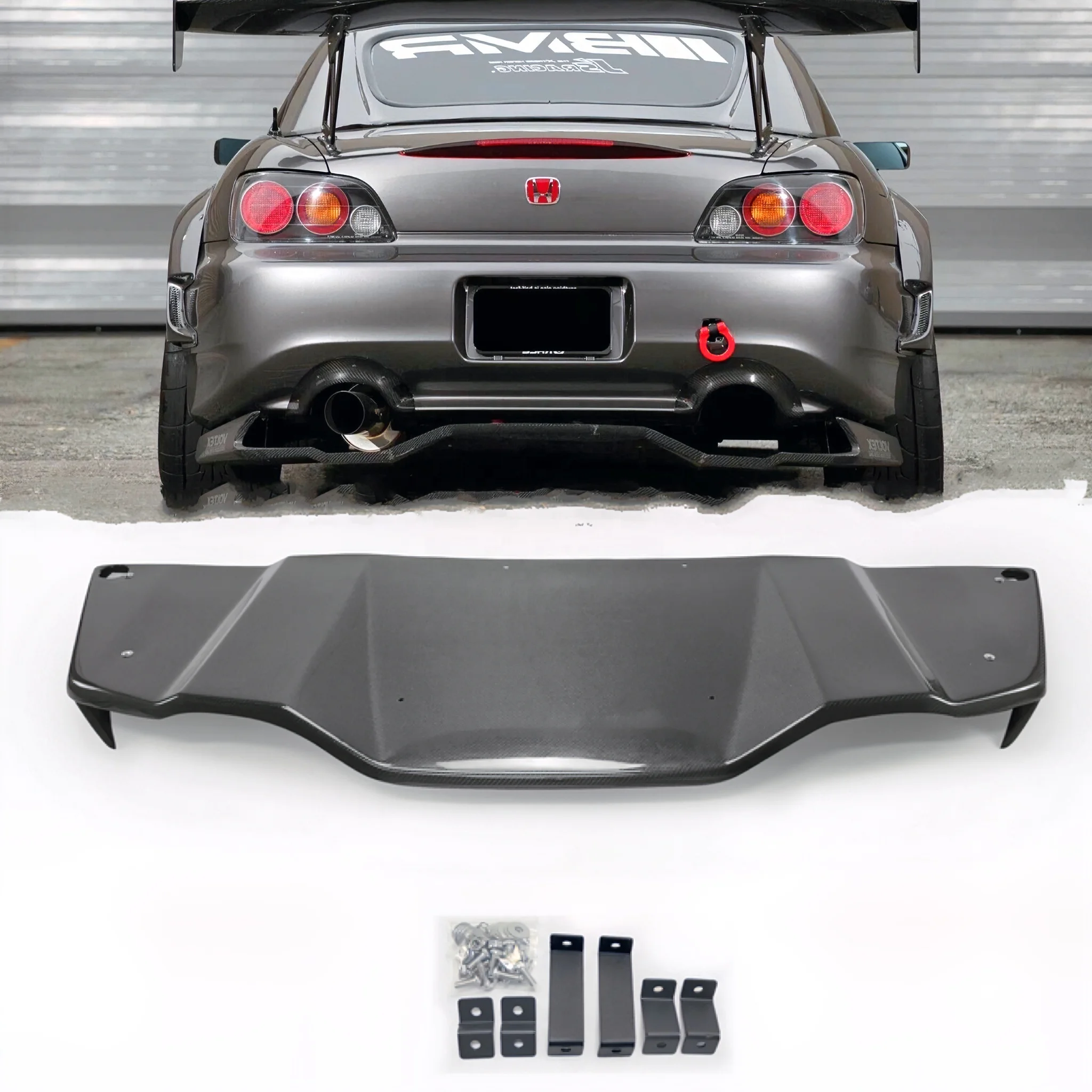 Epr For S2000 Carbon Rear Diffuser Voltex Style Bumper Lip Spoiler 175 / 65 / 30