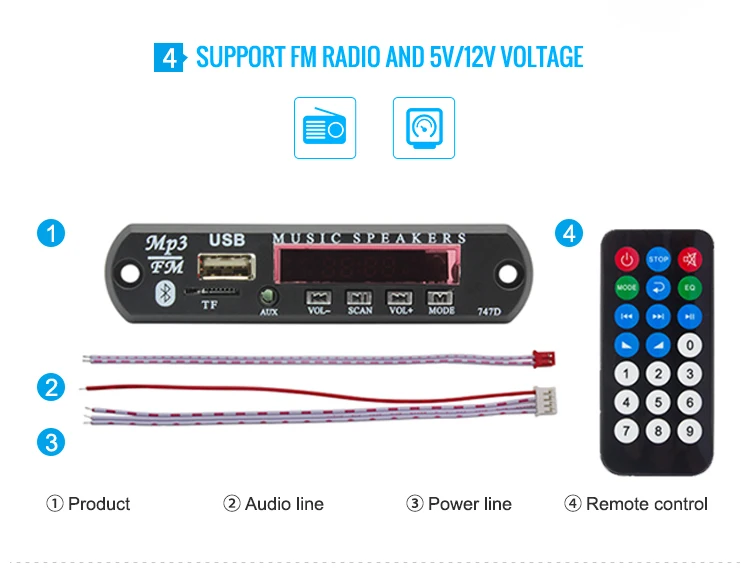 модуль bluetooth aux usb tf fm декодер auxauto