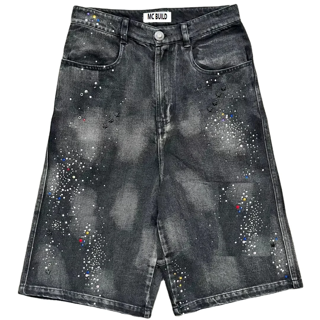 【mnem】24SS★ [mnem] stud damage short pants Flame Denim Shorts - Blue | mnml | shop now