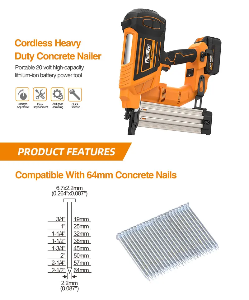 Freeman 14 Gauge Heavy Duty Strong Concrete Fastener Nailer Akku