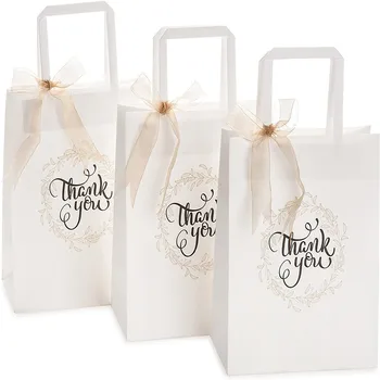 Best Selling High Quality Geometric Design white kraft paper thank-you gift bag with ribbon size 20.3 x 12.1 x 25.4 cm