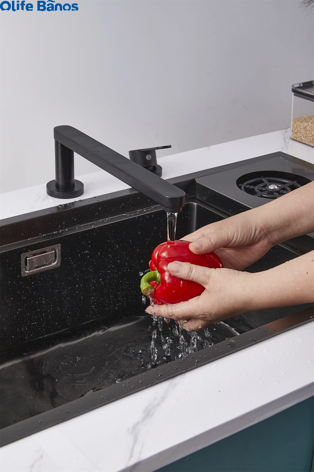 Olife Banos Hidden Kitchen Black Sink Bowl Bar Stainless Steel Balcony Sink Concealed Hidden Bar Sink With Cup Washer details