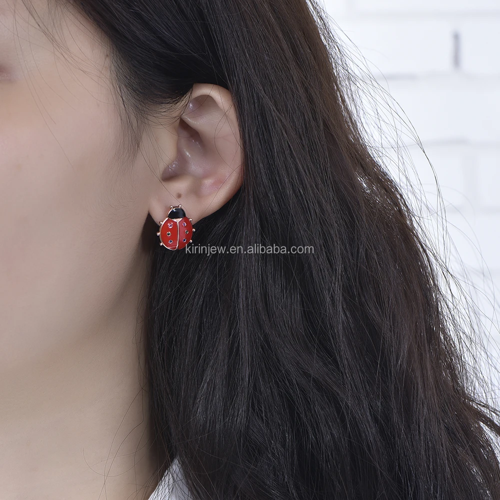 Fashion Rose Gold Plated Ladybug Stud Earring Cute Insect Stud Earrings Personality 925 Sterling Silver Earrings Jewelry