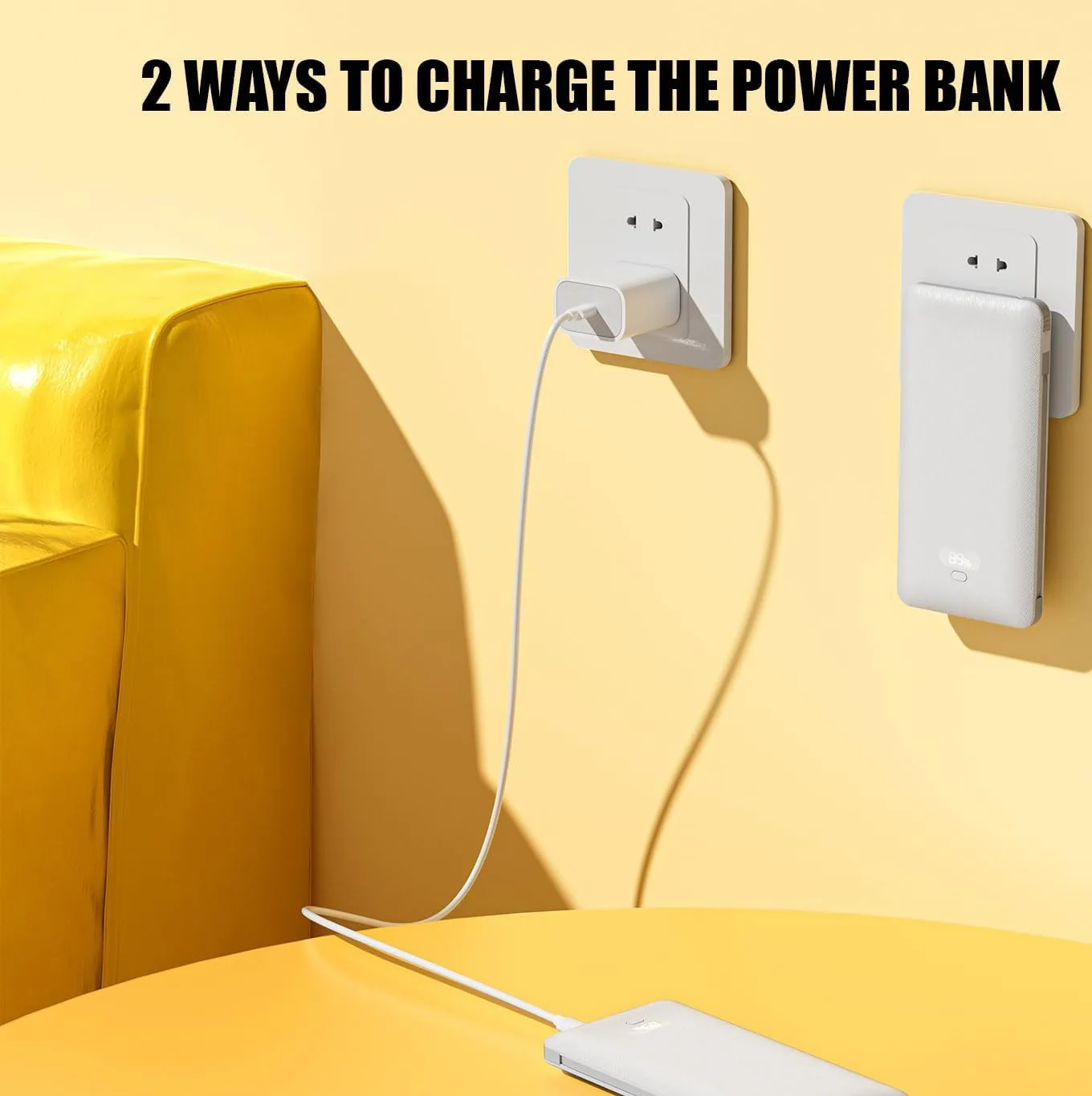 PD20W Power Bank 10000mAh Built-in 3 Cables & USB-A+C Ports, with AC Plug Portable Charger Digital Display Business Gift PB180P