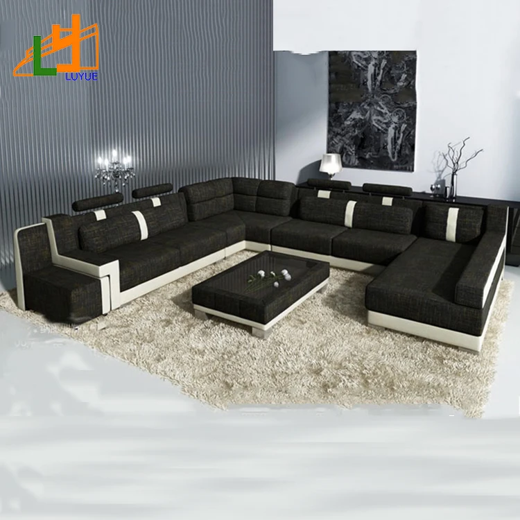Modern 8-Seater U-Shape Genuine Leather Sofa Set 8-Seater Furniture Couch with Sponge Filling