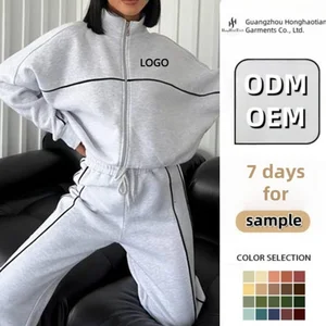 Custom Winter 360 Gsm Custom Logo Gym Fitness Athletic Cotton Set Active Wear Casual Sports Outfit Jogging Women 2pc Tracksuit
