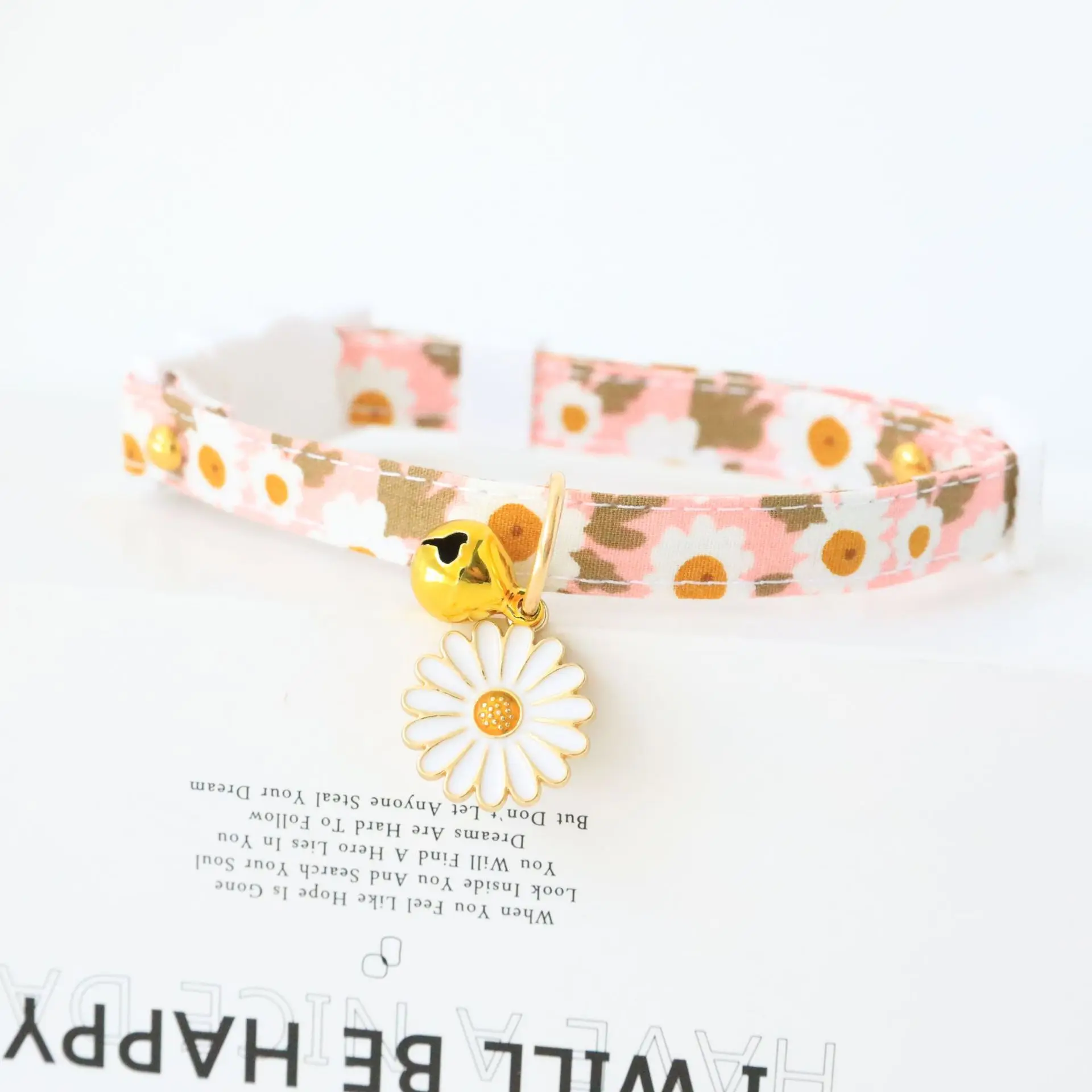Small Flower Cat Pet Dog Collar Cute Cartoon Print Design Soft Neck Bell Decoration 16 Colors Breakaway Polyester for