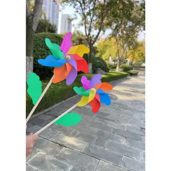 Direct Selling Market One's Own Products Colorful Wooden Pole Plastic Windmill Toy Garden Pinwheel