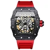 2 Black Case Red Silicone Strap