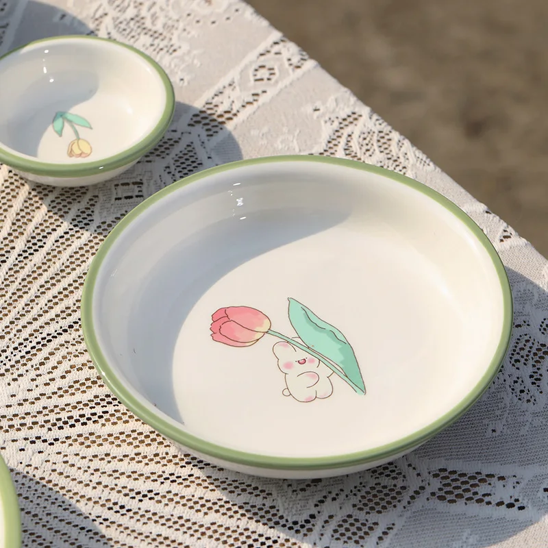 Factory Modern Japanese Restaurant Flower Ceramic Crockery Dinnerware Sets Breakfast Bowl Porcelain Dish Ceramic Tableware