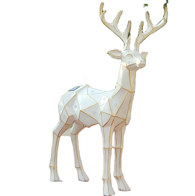 Outdoor Garden Landscape Sculpture Sales Office Geometric White Deer Fiberglass Animal Lawn Ornaments