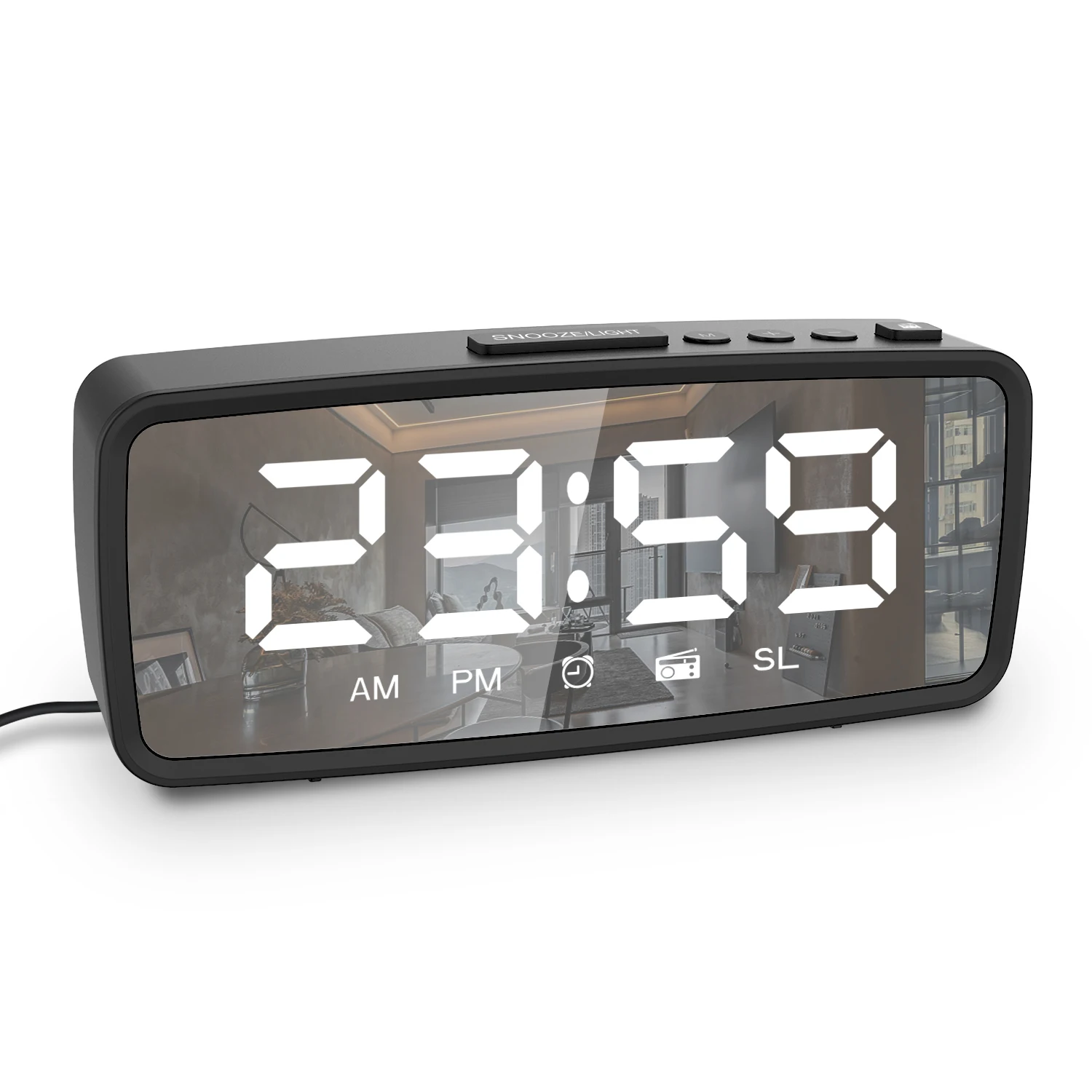 Radio sveglia digitale, Display a LED, 1x ingresso audio da 3.5 mm, Proiezione, AM / FM, funzione snooze, Sveglia, Numero di allarmi: 2