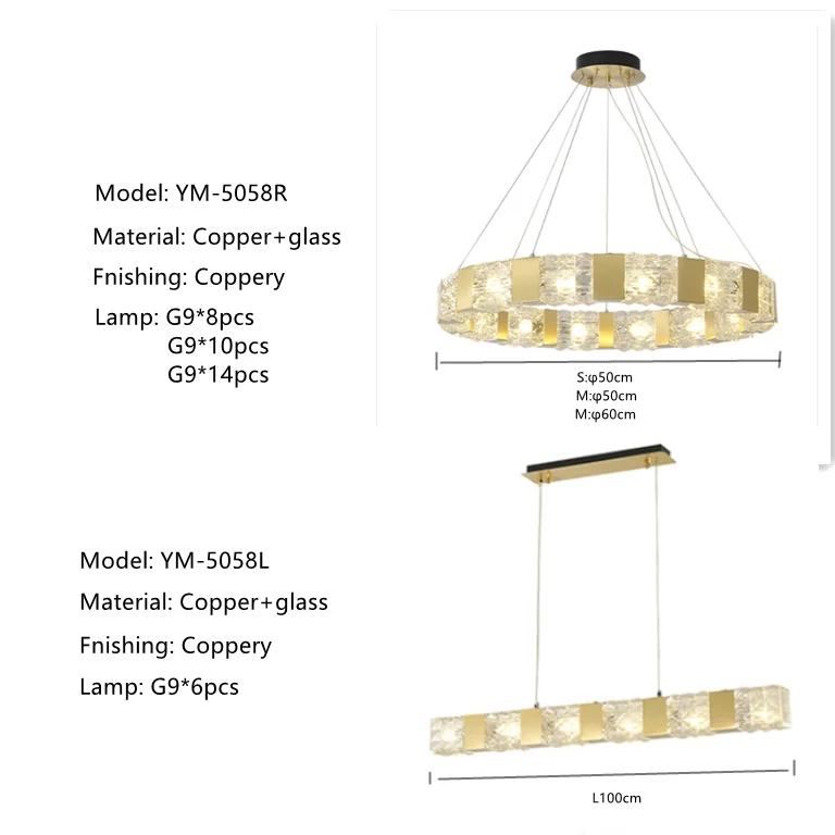 Light luxury circle brass special glass pendant Chandeliers modern living room round pendant light
