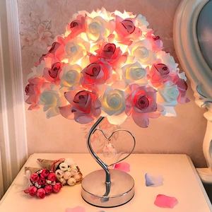 European Table Lamp Rose Flower Table Lamps Led Night Light Wedding Party Design Bedside Desk Lamp