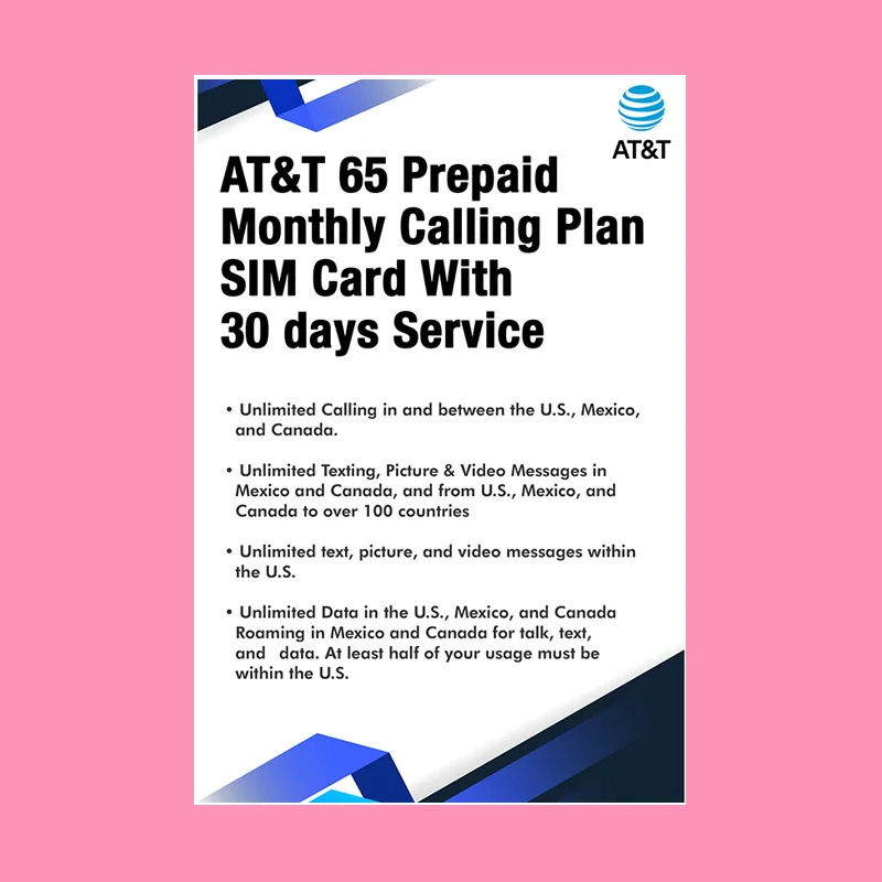 Usa Canada And Mexico Prepaid Sim Card Att Plan To Up To 22 Gb Of 4g Lte Data With Unlimited Calls Sms In Usa For 30 Days Buy Sim Card Sim Card Att Prepaid Sim