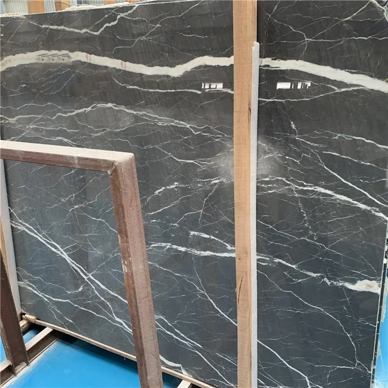 광택 처리된 고품질 로렌 플래티넘 슬래브 블랙 대리석(골드 베인 포함), 바닥 타일