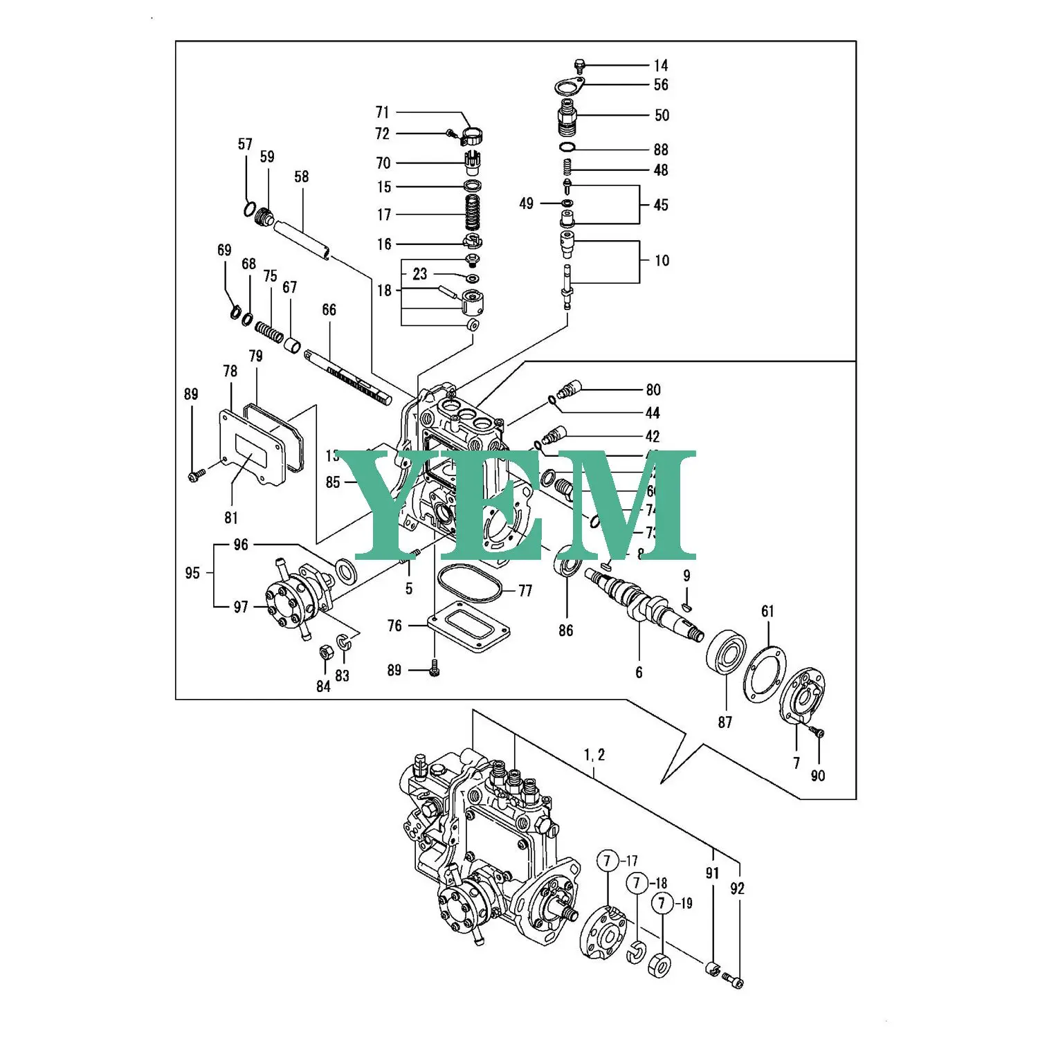 3TNV76 PLUNGER ASSY 119717-51100 for Yanmar 3TNV76-HGE Engine