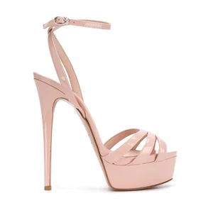 Summer Fashion Low MOQ Factory Cost Nude Wholesale Customized Leather Platform High Heeled Women Sandals