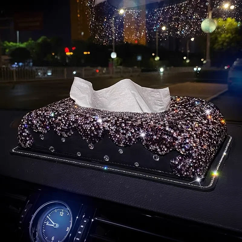 High quality paper napkin holder car interior diamond tissue box customized rhinestone boxes