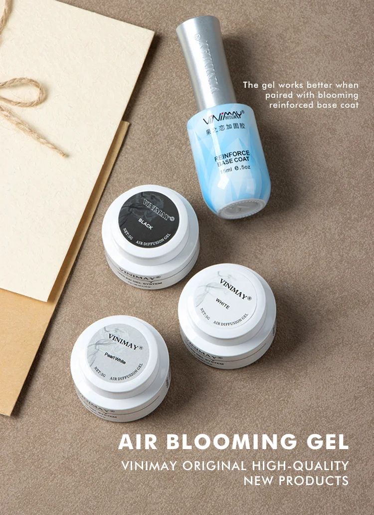 product vinimay new arrival diffusion gel black white pearl white three color air blooming gel matching reinforce base coat for nail art-1