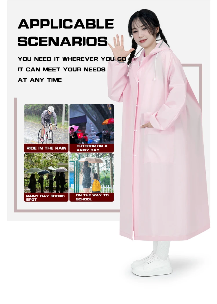 Girls' EVA Reusable Motorcycle Rain coat  Long Waterproof with Hood for Hiking Activities supplier