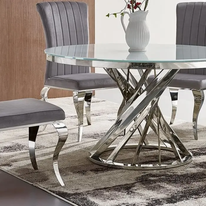 Source Round Tempered Glass Top Dining Table With Stainless Steel Base For 4  People Dining on m.alibaba.com